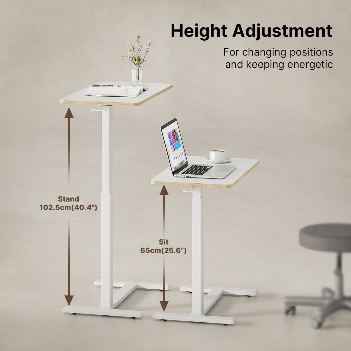 Hinomi Air Lift Side Table V2 Mobile Standing Desk